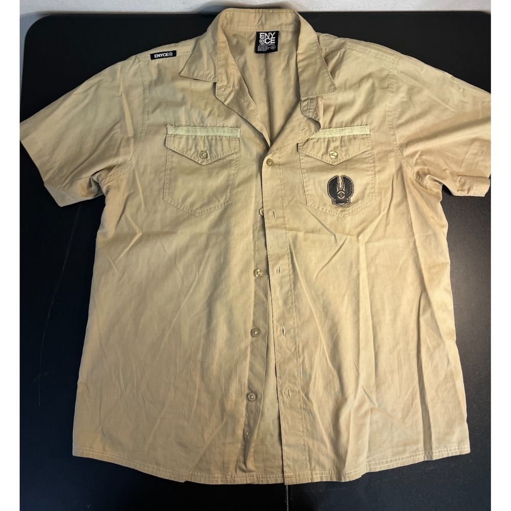 Enyce Vintage Y2K 90s VTG Urban Hip Hop Tan Khaki Button Down Medium Streetwear